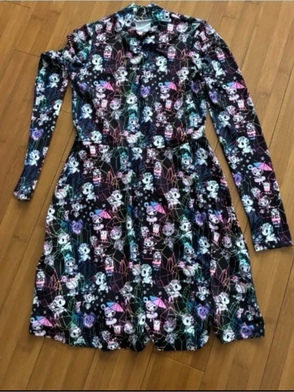 tokidoki Black Long-Sleeve Gem Friends Unicorno Print Dress Sz Small